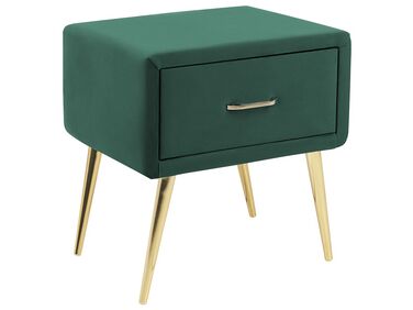 Zamatový nočný stolík so zásuvkou zelený FLAYAT