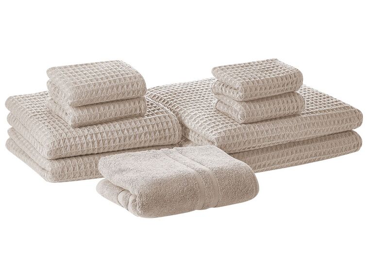 Set of 9 Cotton Towels Beige AREORA_797681