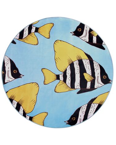 Round Area Rug Fish Print ⌀ 140 cm Blue FIZME