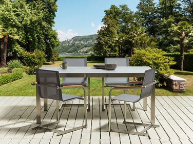 4 Seater Garden Dining Set Grey Glass Top with Grey Chairs COSOLETO