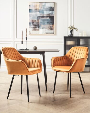 Set of 2 Velvet Dining Chairs Orange WELLSTON II