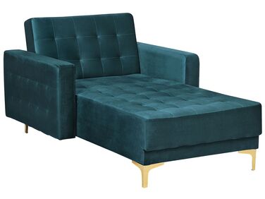 Chaise-longue reclinável em veludo azul esverdeado ABERDEEN