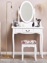 1 Drawer Dressing Table with Oval Mirror and Stool White SOLEIL _786259