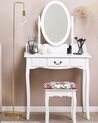 Toaletka 1 szuflada owalne lustro ze stołkiem biała SOLEIL _786259