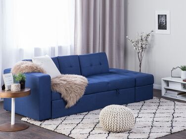 Sectional Sofa Bed with Ottoman Navy Blue FALSTER