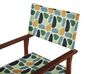Set of 2 Acacia Folding Chairs and 2 Replacement Fabrics Dark Wood with Off-White / Geometric Pattern CINE_819211