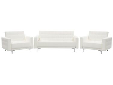 Modular Faux Leather Living Room Set White ABERDEEN