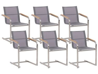 Conjunto de 6 cadeiras de jardim em inox com tela cinzenta COSOLETO