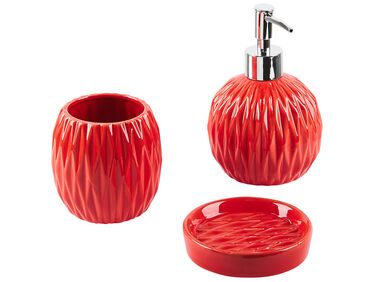 Ceramic 3-Piece Bathroom Accessories Set Red BELEM