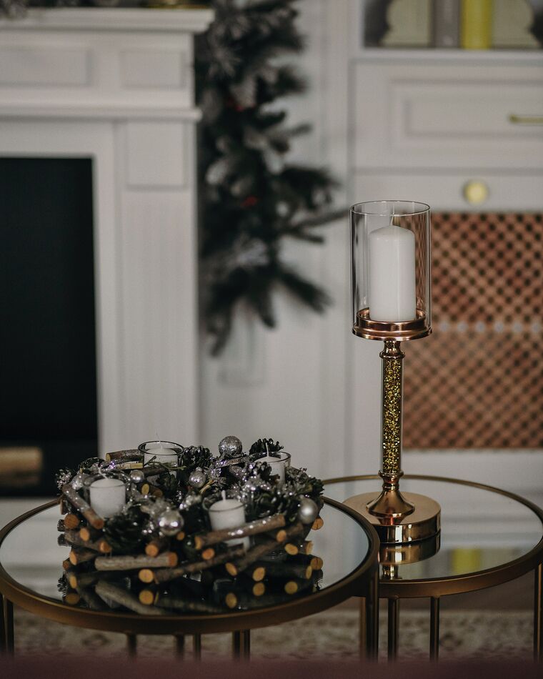 Glass Hurricane Candle Holder 41 cm Gold ABBEVILLE Beliani.co.uk