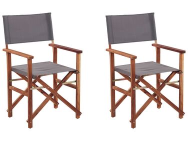 Set of 2 Acacia Folding Chairs Dark Wood with Grey CINE