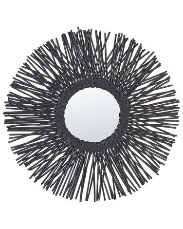 Nástěnné ratanové zrcadlo ⌀ 60 cm černé KALASIN