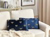 Set of 2 Embroidered Velvet Cushions Dragonfly Motif 30 x 50 cm Navy Blue BLUESTEM_892630