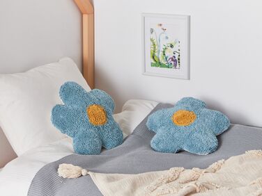 Set of 2 Cotton Kids Flower Cushions 30 x 30 cm Blue SORREL