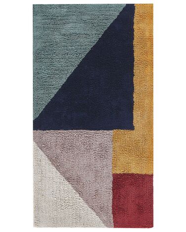 Teppich Baumwolle 80 x 150 cm mehrfarbig geometrisches Muster Kurzflor JALGAON