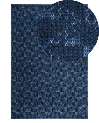 Teppich Wolle marineblau 140 x 200 cm Kurzflor SAVRAN