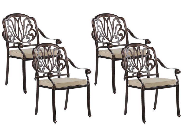 Conjunto de 4 sillas de metal marrón oscuro/beige ANCONA_765481