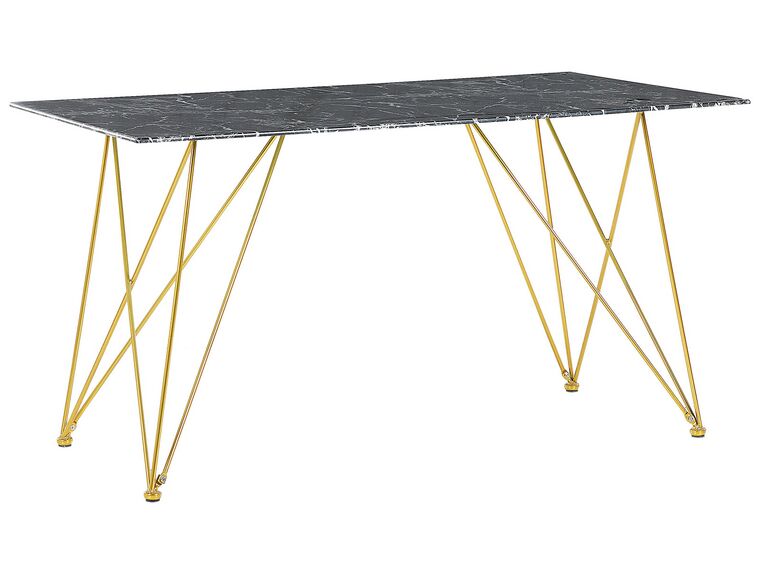 Dining Table 140 x 80 cm Marble Effect Black with Gold KENTON_785245