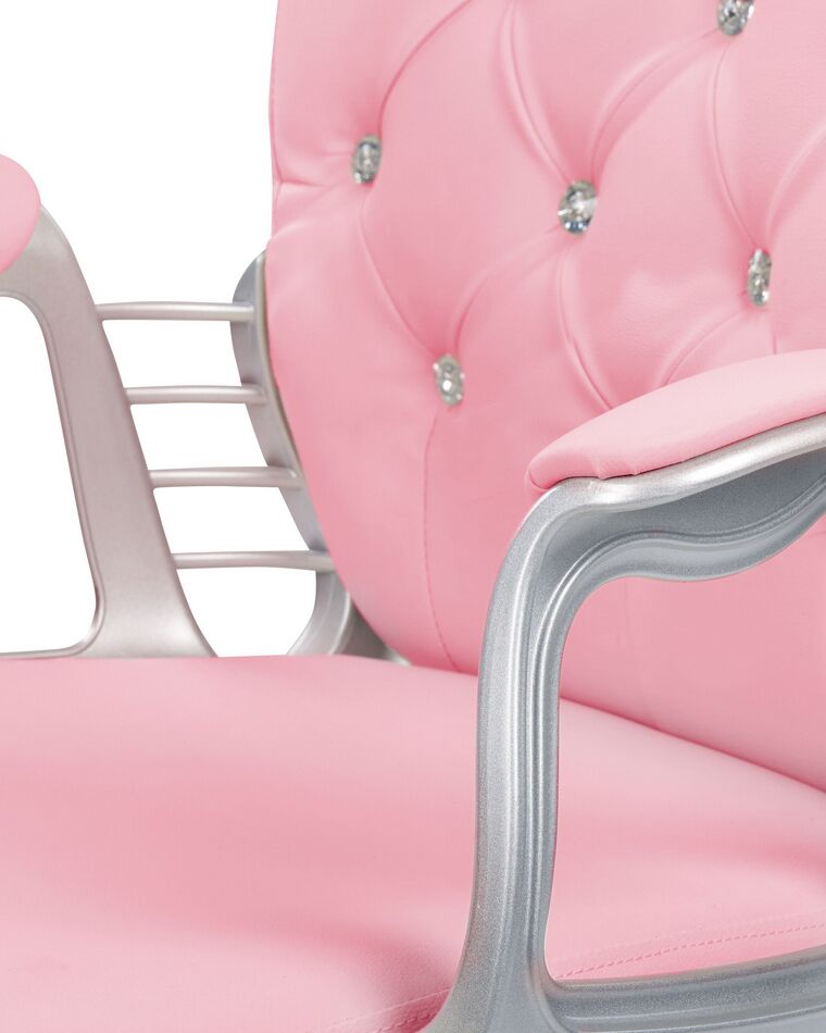 Swivel Faux Leather Office Chair Pink with Crystals PRINCESS Beliani.fi