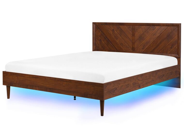 Bett dunkler Holzfarbton 180 x 200 cm mit LED-Beleuchtung bunt MIALET _748120