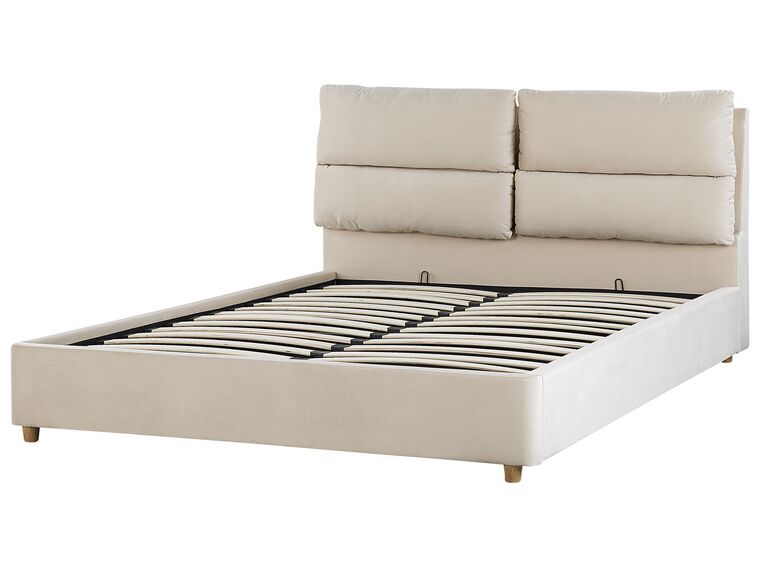 Fluweel Tweepersoonsbed 160 x 200 cm Licht Beige BATILLY Gratis Levering
