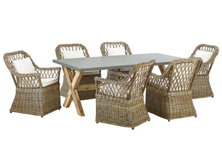Utemöbelgrupp med bord och 6 stolar rotting naturlig MAROS/OLBIA_824033