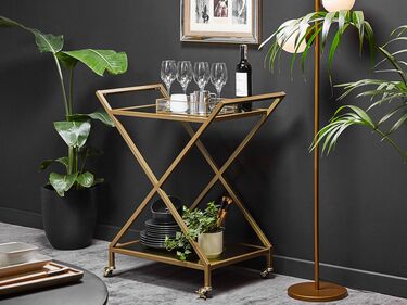 Metal Drinks Trolley with Mirrored Top Gold IVERA