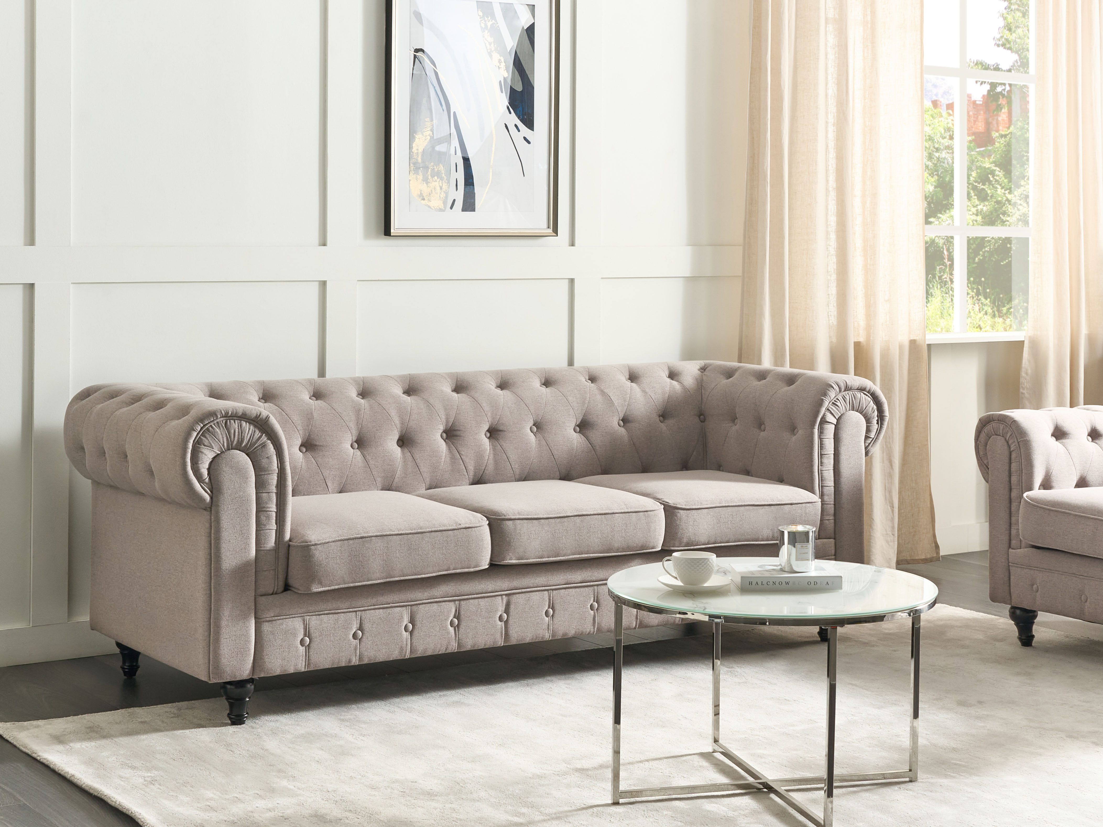 3 Seater Fabric Sofa Taupe CHESTERFIELD_912127