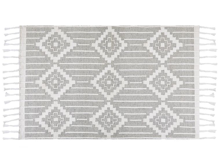 Outdoor Teppich grau / weiß 140 x 200 cm orientalisches Muster Kurzflor TABIAT_852862