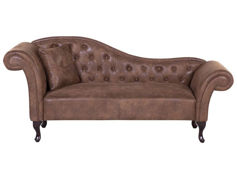 Left Hand Chaise Lounge Faux Suede Brown LATTES_738764
