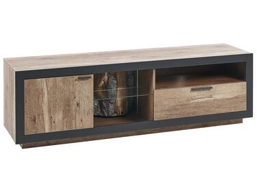 TV-Möbel heller Holzfarbton/schwarz 160 x 42 x 45 cm MARANA