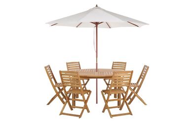 Gartenmöbel Set mit Sonnenschirm (12 Optionen) Akazienholz hellbraun 6-Sitzer TOLVE