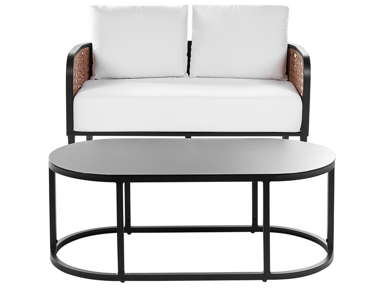 Lounge Set 2-teilig Aluminium schwarz 2-Sitzer Auflagen weiß MONTEFALCO_905491