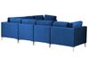 Left Hand 6 Seater Modular Velvet Corner Sofa Blue EVJA_859748