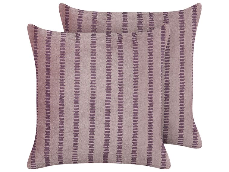 Set of 2 Velvet Cushions Striped 45 x 45 cm Pink AGAPANTHUS_838372
