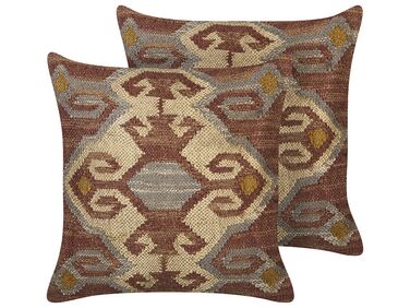 Set of 2 Jute Cushions Geometric Pattern 45 x 45 cm Multicolour URPAD