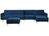 Modulaire hoekbank met ottomaan fluweel marineblauw linkszijdig ABERDEEN_760856