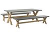 Set de jardin table et 2 bancs en fibre-ciment gris et bois OLBIA_771419