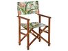 Set of 2 Acacia Folding Chairs and 2 Replacement Fabrics Dark Wood with Grey / Flamingo Pattern CINE_819350