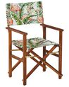 Set of 2 Acacia Folding Chairs and 2 Replacement Fabrics Dark Wood with Grey / Flamingo Pattern CINE_819350