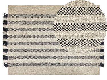 Teppich Wolle cremeweiß / schwarz 140 x 200 cm Streifenmuster Kurzflor TACETTIN