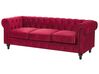 3 Seater Velvet Fabric Sofa Red CHESTERFIELD_778749