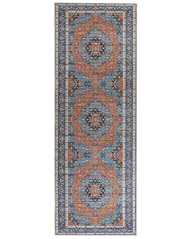 Teppich blau / orange 70 x 200 cm orientalisches Muster Kurzflor MIDALAM