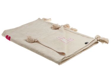 Cotton Blanket Lama Motif 130 x 180 cm Beige and Pink NANDYAL