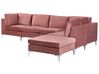 Left Hand 5 Seater Modular Velvet Corner Sofa with Ottoman Pink EVJA_858947