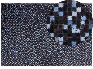 Tapis en cuir patchwork marron et bleu 160 x 230 cm IKISU