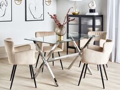 Ruokapöytä lasitasolla rosteri kirkas/hopea 130 x 70 cm FLORIN Ruokapöytä lasitasolla rosteri kirkas/hopea 130 x 70 cm FLORIN