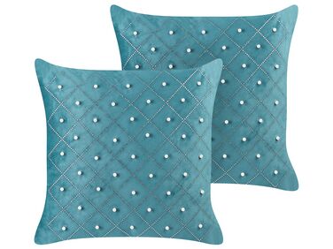 Set of 2 Velvet Cushions 45 x 45 cm Teal YARROW