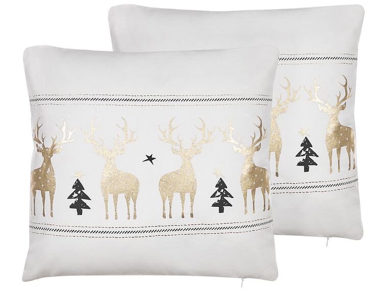 Set of 2 Cotton Cushions Reindeer Pattern 45 x 45 cm White DONNER_814358