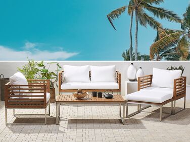 4 Seater Acacia Wood Garden Sofa Set White BERMUDA